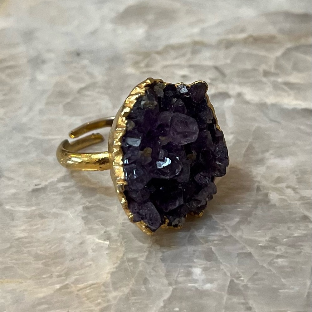 Raw Amethyst Gemstone Adjustable Ring - image 2